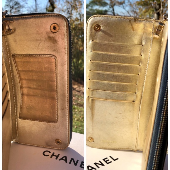 Auth Chanel dark denim zippy wallet with gold leather & CC zipper pull. - Picture 11 of 14